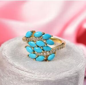 Gold Ring 14K with Turquoise Stones with tags Effy Turquoise Cluster & Diamond